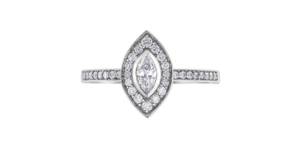 10K White Gold 0.18cttw Marquise Cut Diamond Halo Engagement Ring, size 6.5