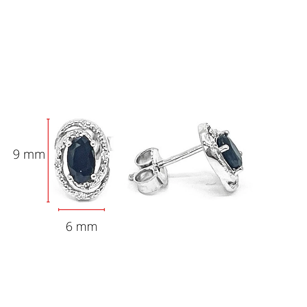 925 Sterling Silver Sapphire & Diamond Halo Stud Earrings