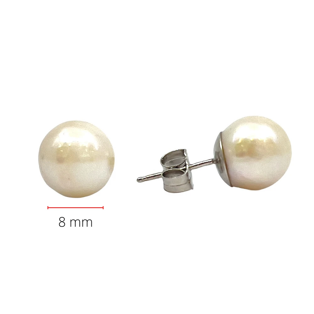 14K Gold 8-8.5mm Cultured Pearl Earrings with Butterfly Backs