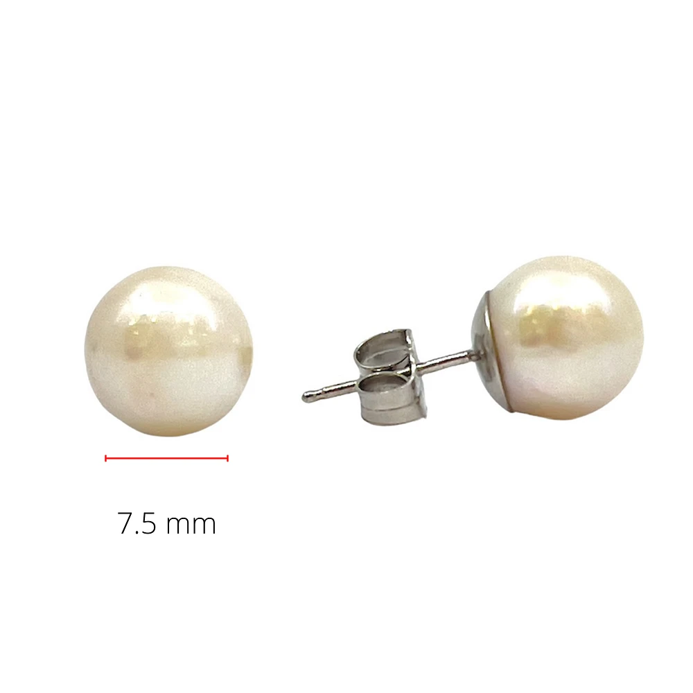 14K Gold 7-7.5mm Cultured Pearl Earrings with Butterfly Backs