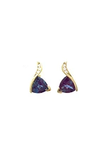 10K Yellow Gold Created Alexandrite & 0.06cttw Diamond Earrings