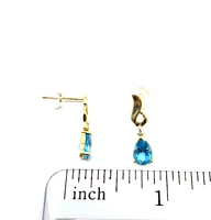 14K Yellow Gold Blue Topaz & 0.03cttw Diamond Earrings