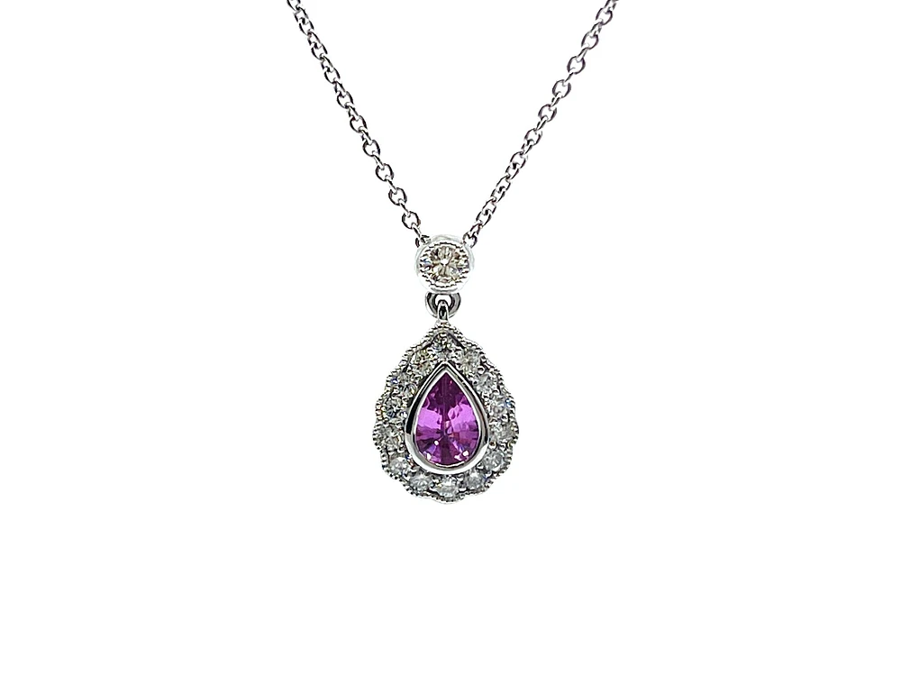 18K White Gold 0.47cttw Pink Sapphire with 0.25cttw Diamond Necklace - 16 Inches