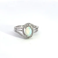 925 Sterling Silver Opal & Diamond Ring - 4.5