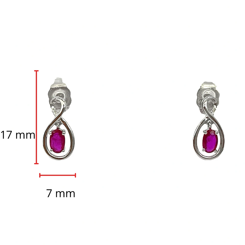 10K White Gold Oval Shape Ruby Stud Earrings