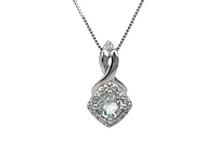 10K White Gold Aquamarine and Diamond Pendant, 18"