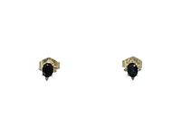 10K Yellow Gold 0.30cttw Genuine Sapphire and 0.04cttw Diamond Stud Earrings