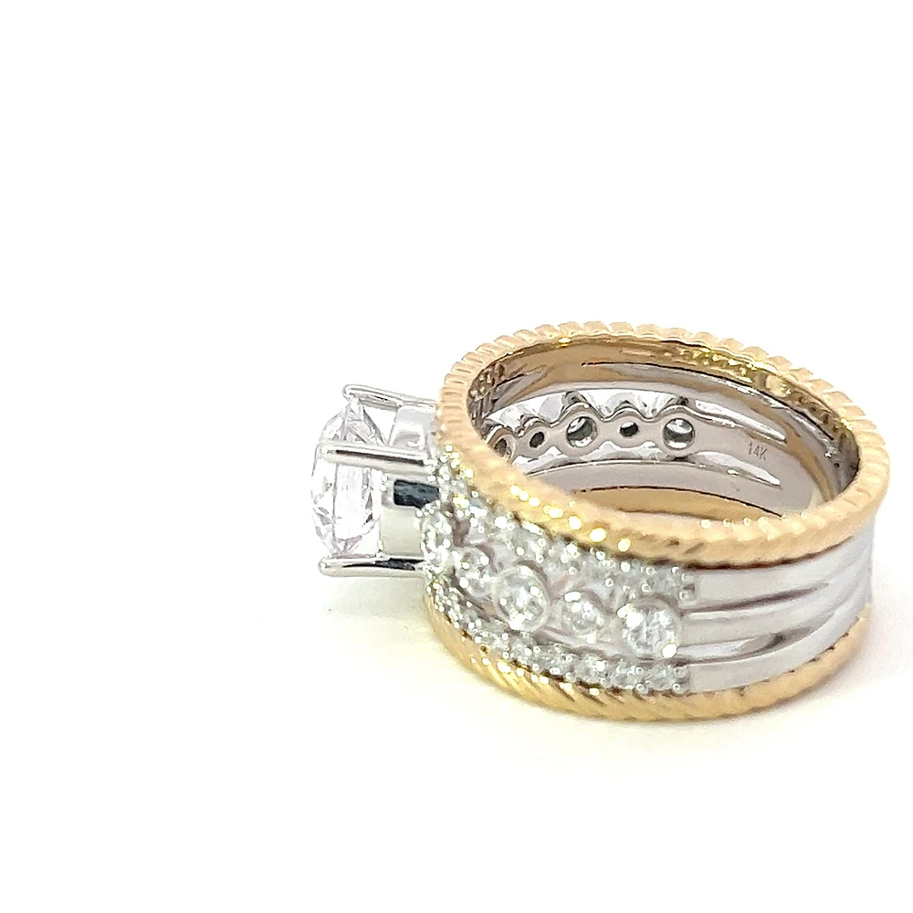 14K White & Yellow Round Brilliant Cut Diamond Ring - Mount Only (No centre diamond) / Gold