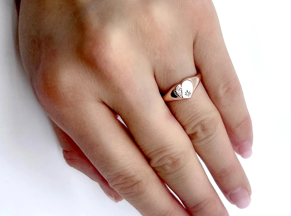 10K Rose Gold 0.01cttw Diamond Heart Signet Ring, size 6.5