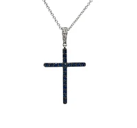 10K White Gold 0.20cttw Sapphire and 0.03cttw Diamond Cross Pendant - 18 inches