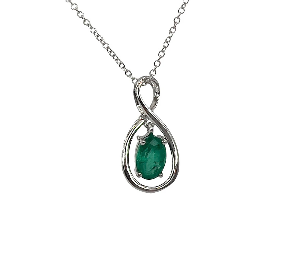 10K White Gold 0.40cttw Oval Cut Emerald Pendant, 18"