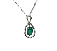 10K White Gold 0.40cttw Oval Cut Emerald Pendant, 18"