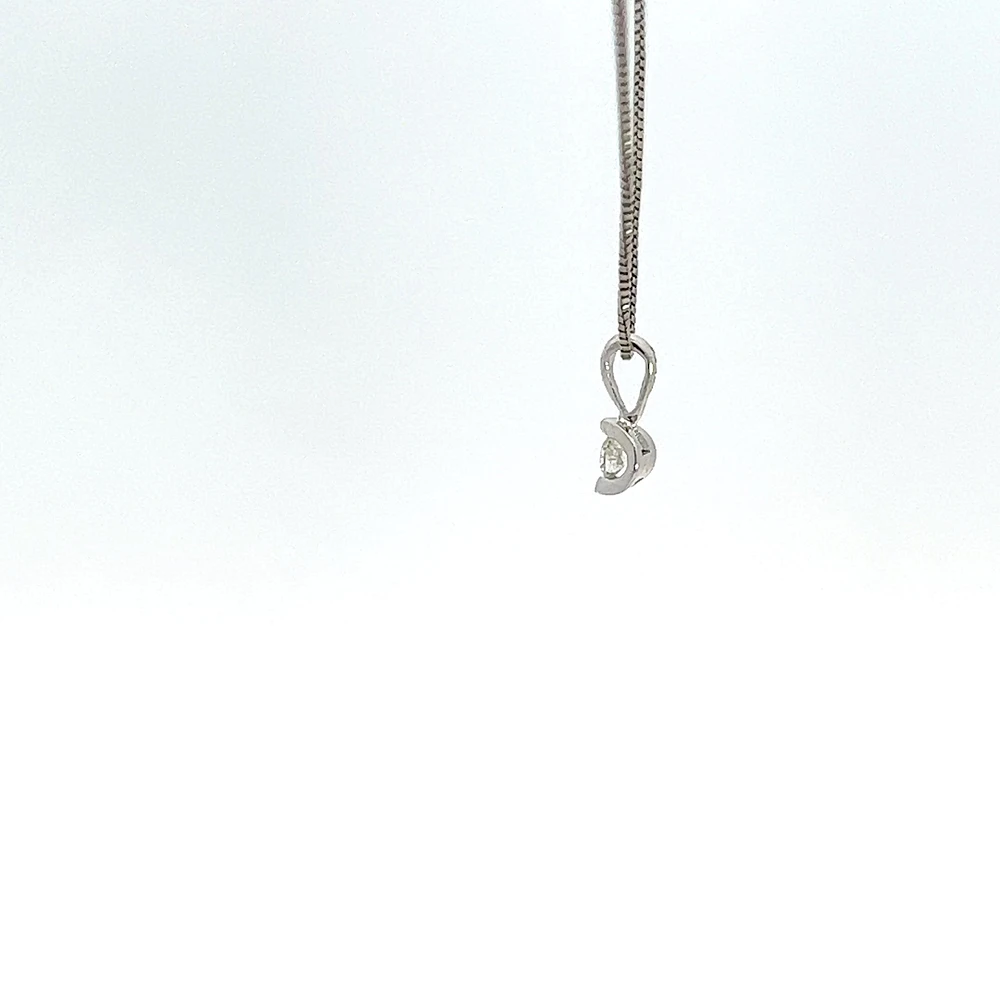 10K White Gold 0.04 cttw Diamond Solitaire Mezza Luna Pendant, 18"