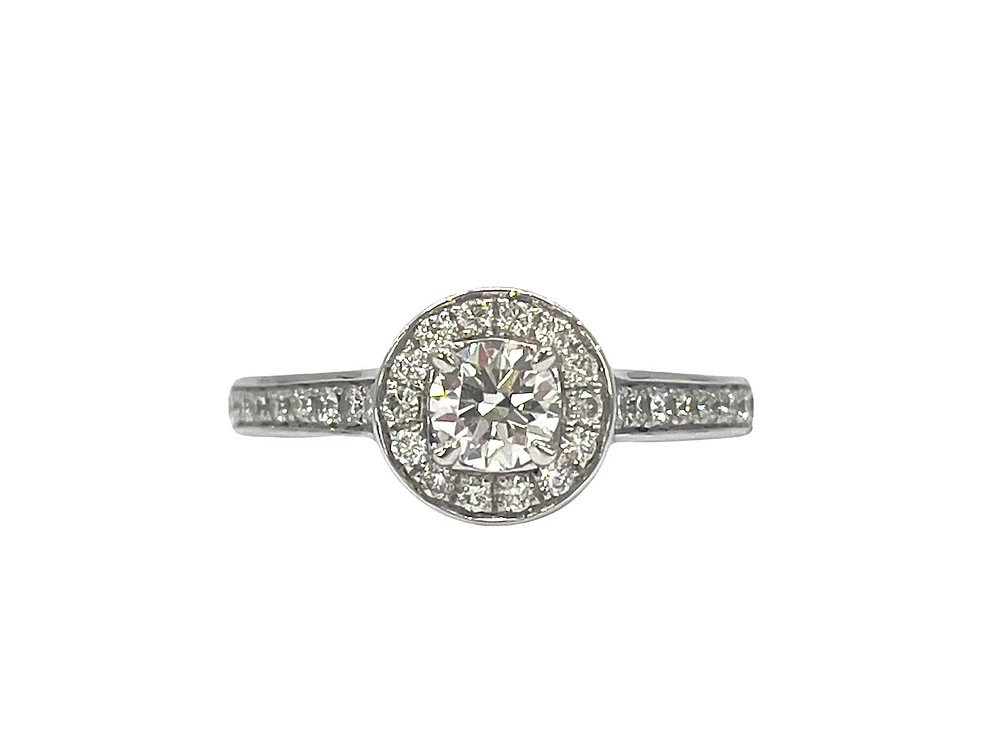 14K White Gold 0.69cttw Diamond Halo Engagement Ring - Size 6.5