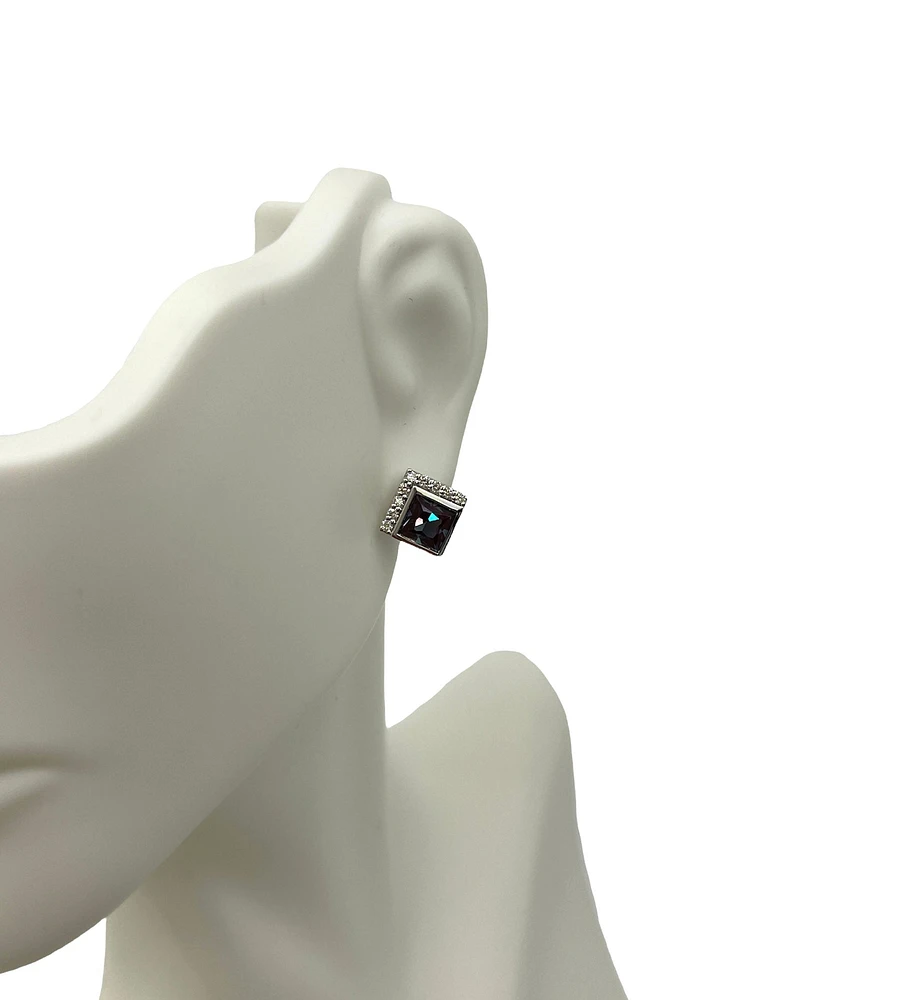 10K White Gold Created Alexandrite and Diamond  Earrings