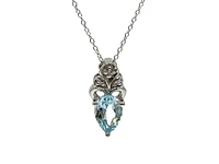 10K White Gold 7mm x 5mm Swiss Blue Topaz and 0.018cttw Diamond Necklace - 18 Inches