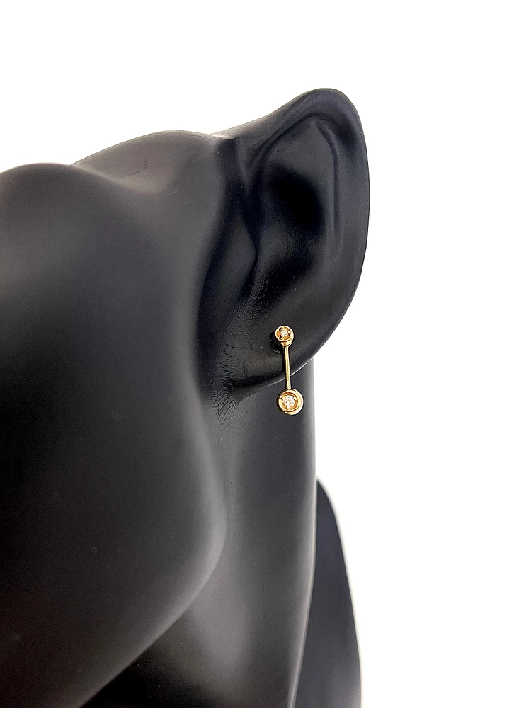 14K Yellow Gold 0.09cttw Diamond Swing Earrings with Butterfly Backs - 4mm x 14mm