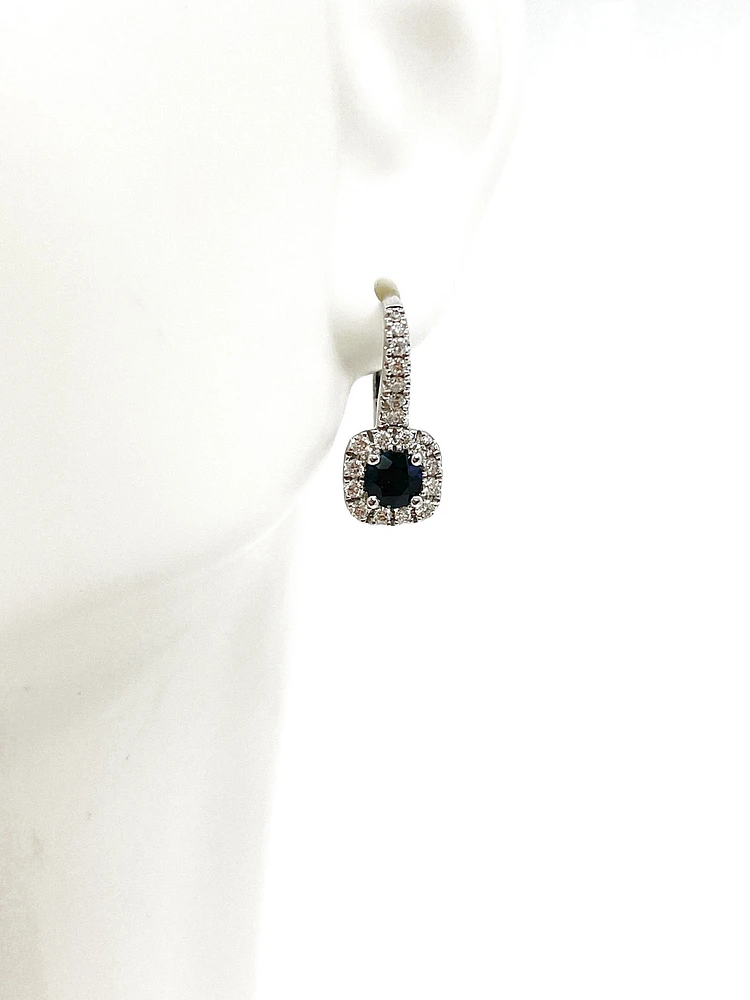 14K White Gold 4mm Sapphire and 0.34cttw Diamond Drop Earrings