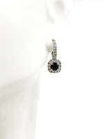 14K White Gold 4mm Sapphire and 0.34cttw Diamond Drop Earrings