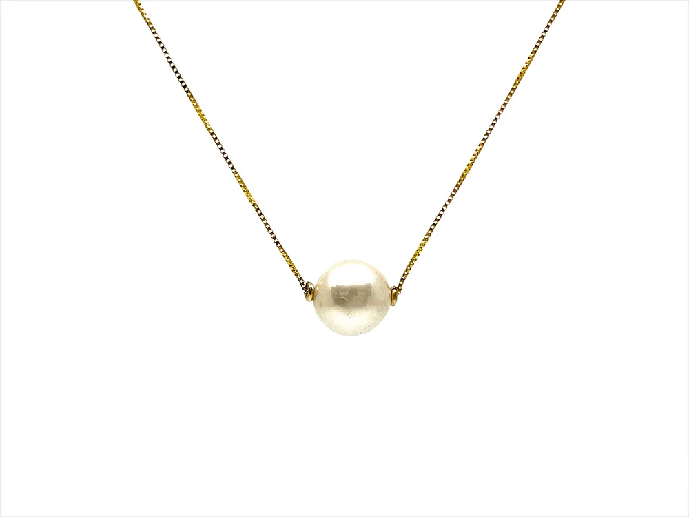 10K Yellow Gold Fine Box Chain with 7mm Cultured Pearl - 18 Inches