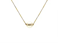 10K Yellow Gold Fine Box Chain with 7mm Cultured Pearl - 18 Inches