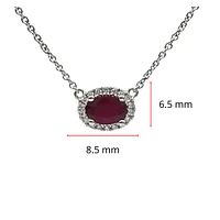 18K White Gold Ruby and Diamond Halo Necklace, 16-18"