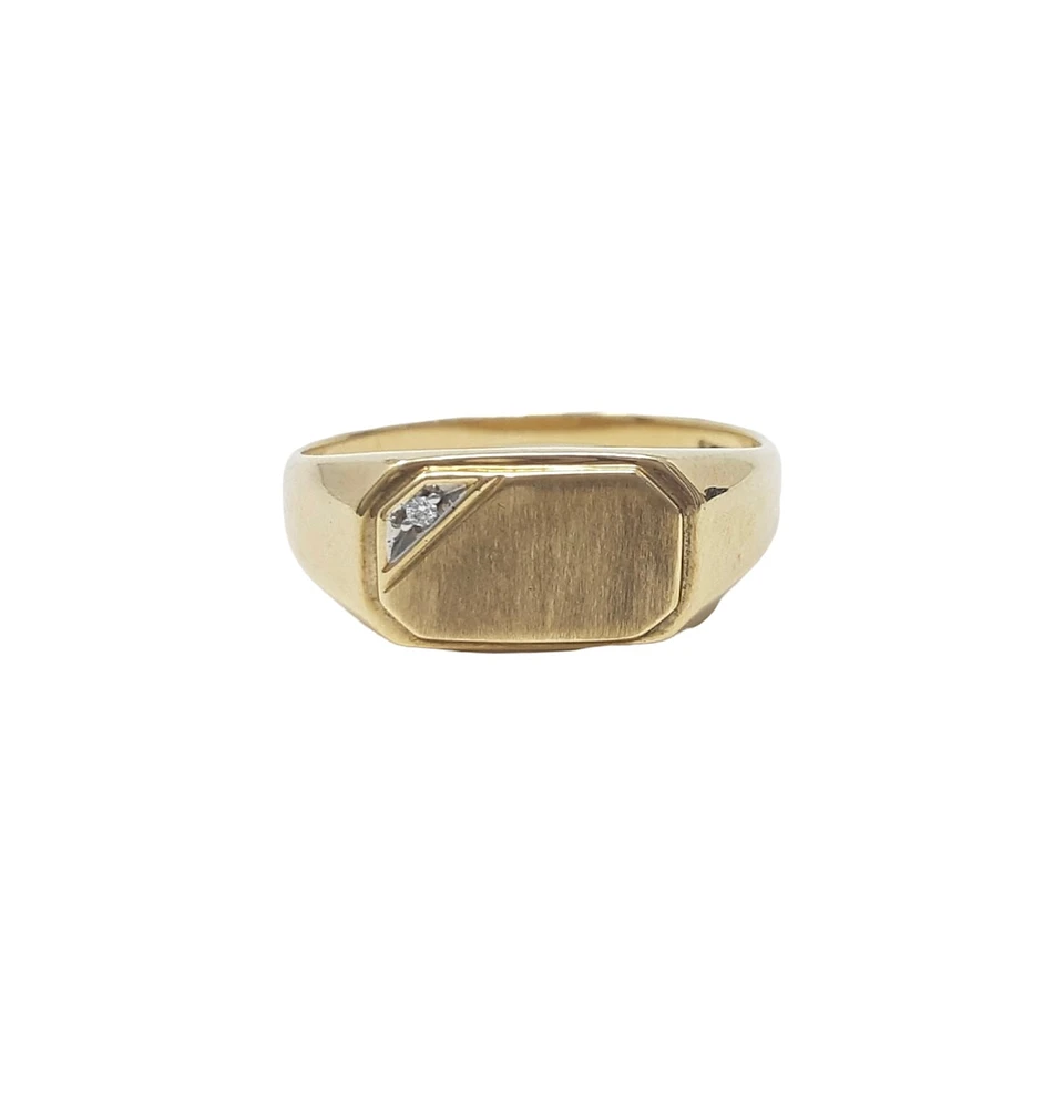 10K Yellow Gold 0.007cttw Diamond Signet Ring for Men, - /