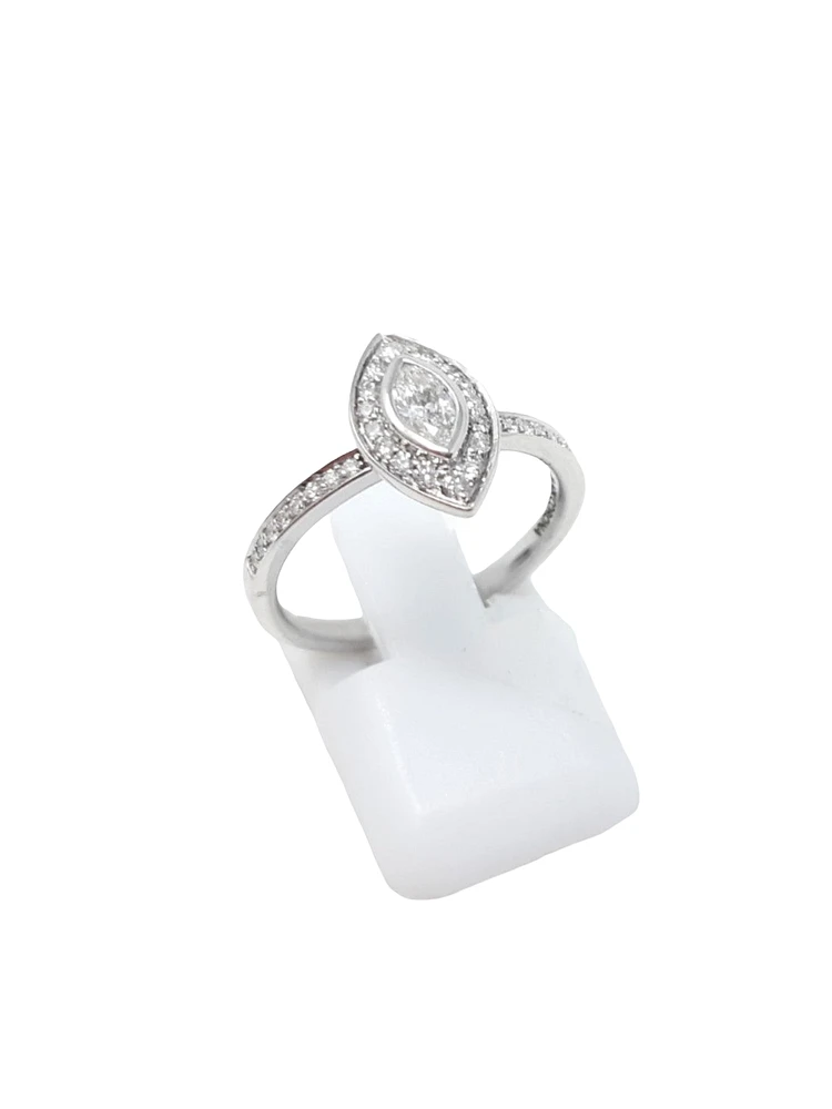 10K White Gold 0.18cttw Marquise Cut Diamond Halo Engagement Ring, size 6.5