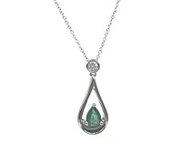 10K White Gold 6x4mm Pear Cut Emerald and 0.055cttw Diamond Pendant - 18 inches