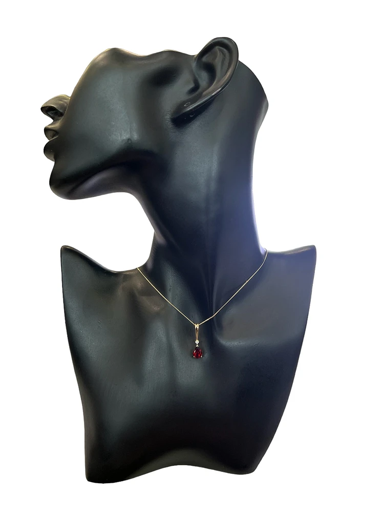 10K Yellow Gold 0.02 cttw Diamond and Garnet Pendant, 18"