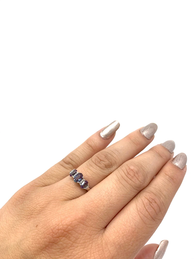 Created Alexandrite and Diamond Ring