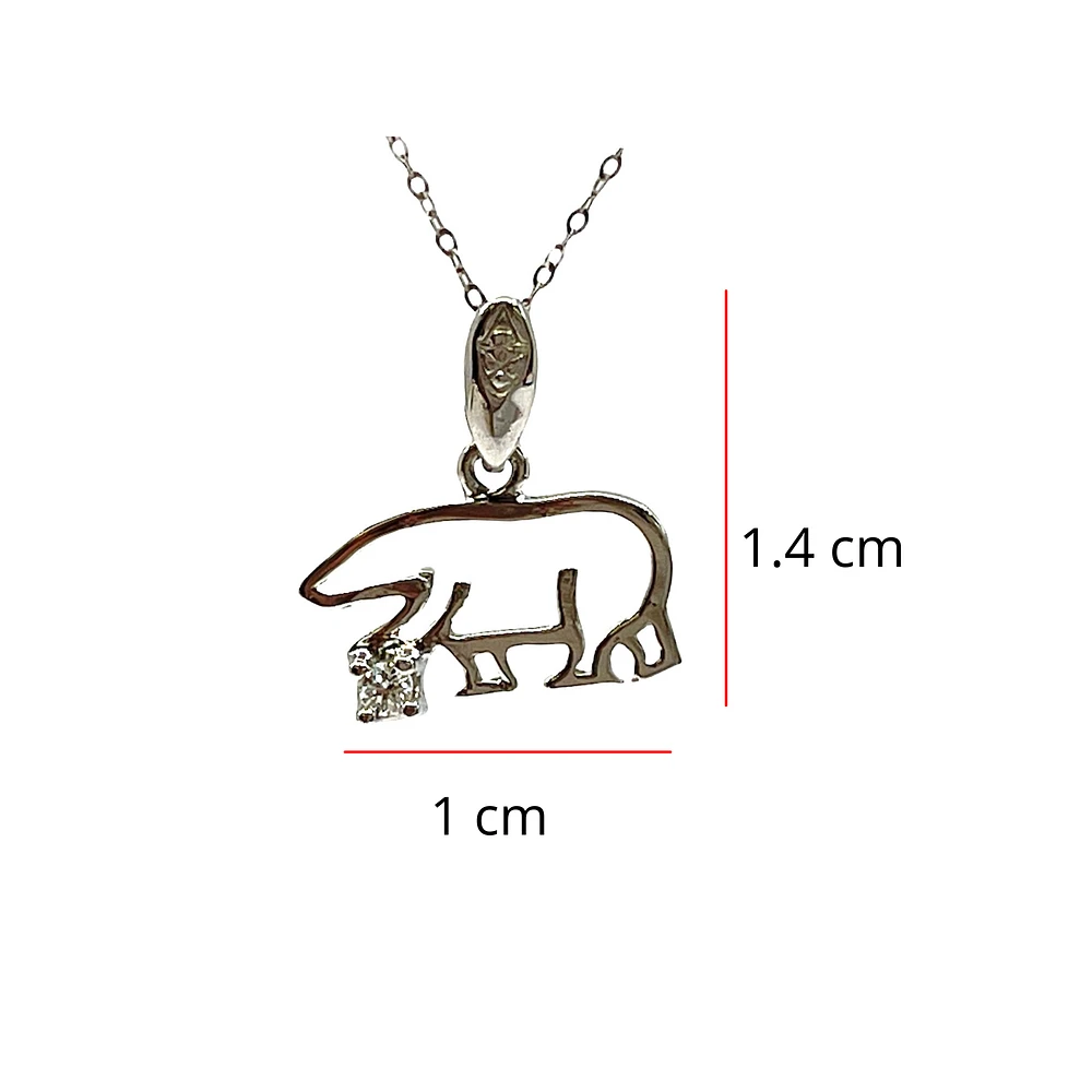 14K White Gold 0.03cttw Diamond Orion Bear Pendant with Rolo Chain (Spring Clasp) - 18 Inches