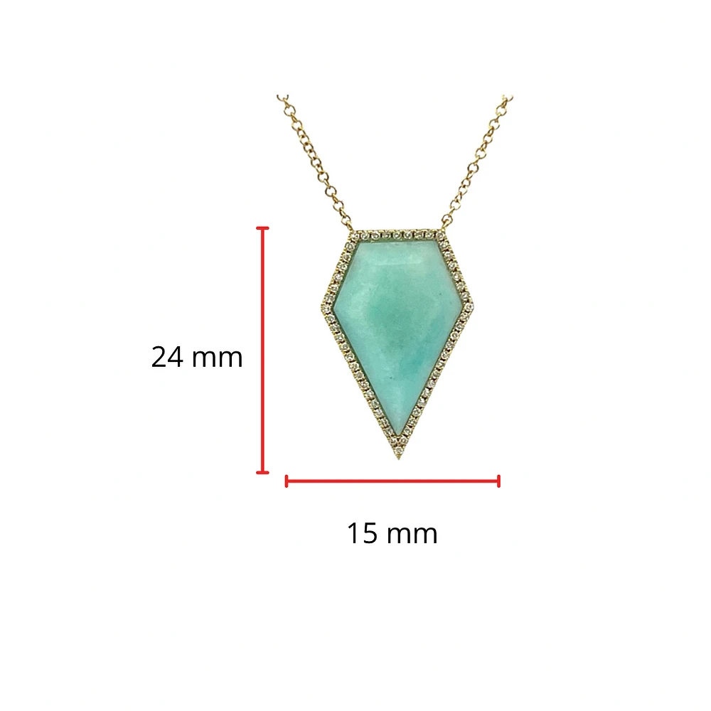 14K Yellow Gold 5.35cttw Amazonite and 0.18cttw Diamond Necklace, 18"