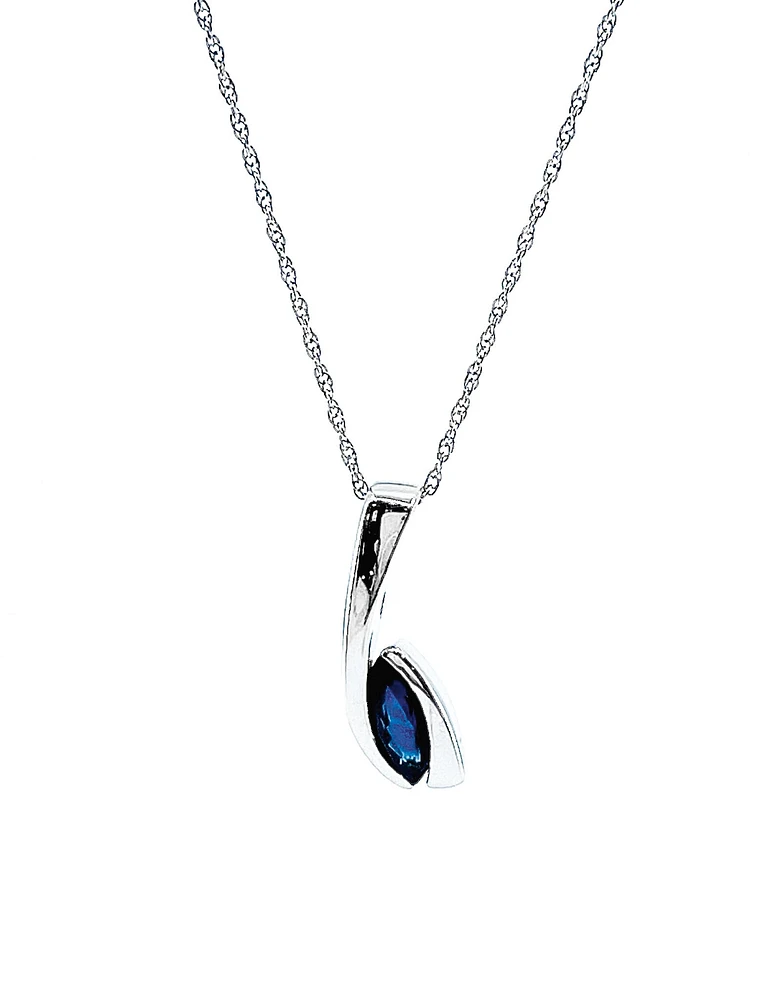 10K White Gold Genuine Sapphire Pendant