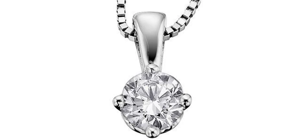 14K White Gold 0.10cttw Round Cut Canadian Diamond Pendant, 18”