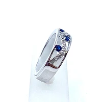 10K White Gold Sapphire & Diamond Ring - Size 6.5