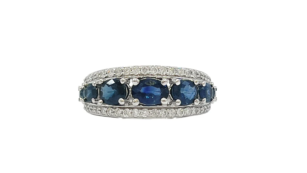 10K White Gold Sapphire and Diamond Ring