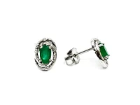 925 Sterling Silver Emerald & Diamond Halo Stud Earrings