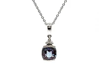 10K White Gold 6mm Cushion Cut Created Alexandrite & 0.007cttw Diamond Pendant, 17"