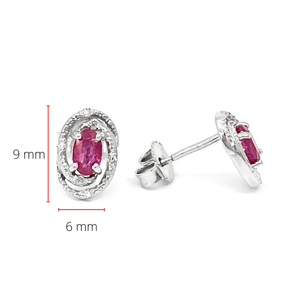 925 Sterling Silver Ruby & Diamond Halo Stud Earrings