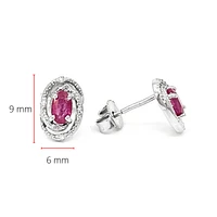 925 Sterling Silver Ruby & Diamond Halo Stud Earrings
