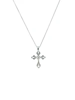 10K White Gold 0.06cttw Diamond Cross Pendant, 18"