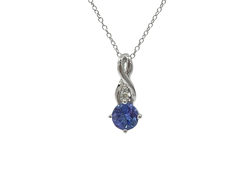 10K White Gold 0.45cttw Genuine Tanzanite & 0.01cttw Diamond Pendant - 18"