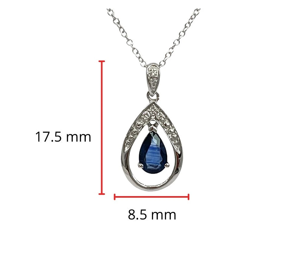 10K White Gold Sapphire and Diamond Pendant, 18"