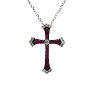 10K White Gold 0.18cttw Ruby and 0.07cttw Diamond Cross Pendant - 18 inches