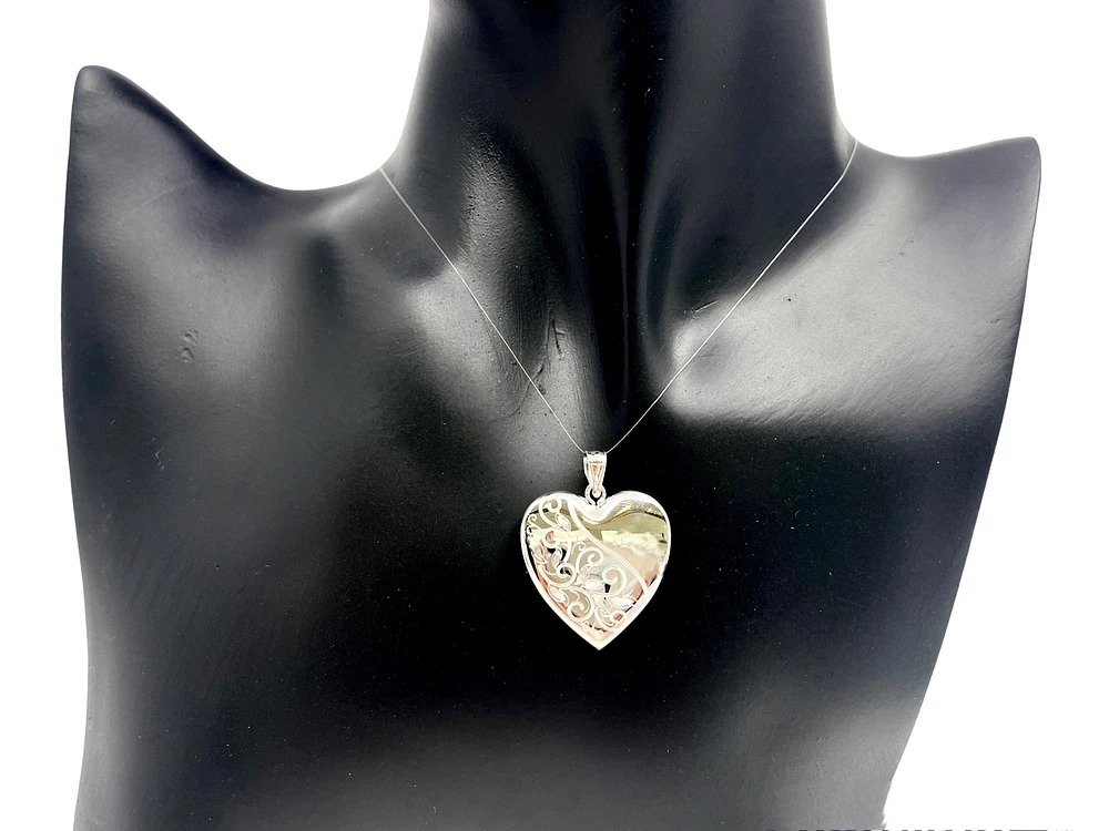 925 Sterling Silver Half Filigree Heart Shaped Locket - 24mm x 26mm