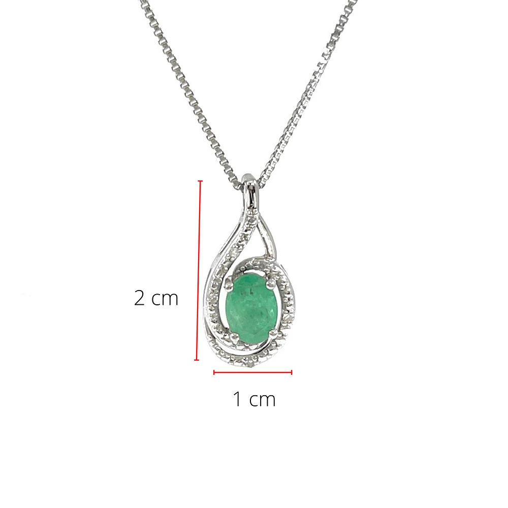 925 Sterling Silver Emerald & Diamond  Necklace