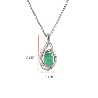 925 Sterling Silver Emerald & Diamond  Necklace