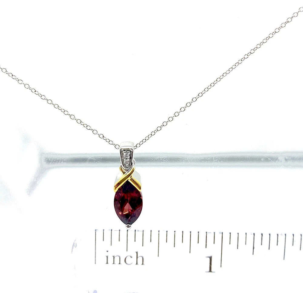 10K White & Yellow Gold Garnet and Diamond Pendant, 18"