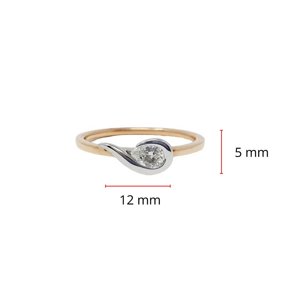 10K White & Rose Gold 0.20cttw Pear Cut Diamond Ring, size 6.5